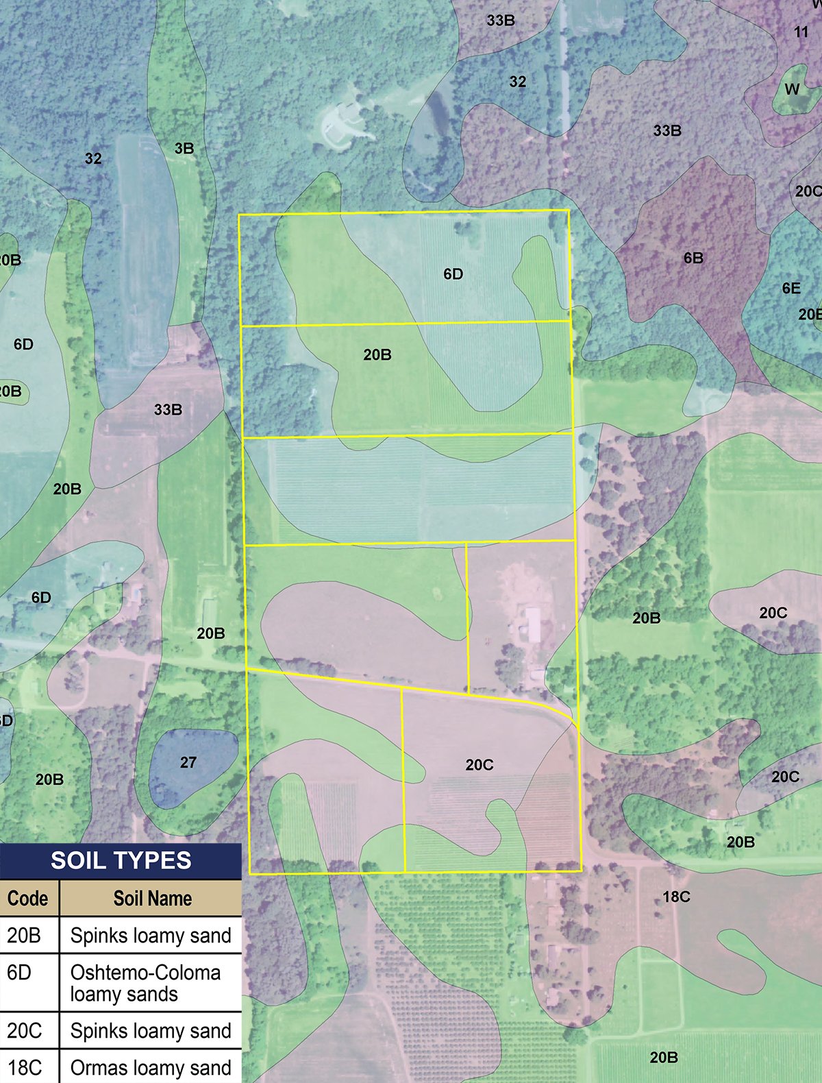 Soil map - REAL ESTATE & PERSONAL PROPERTY AUCTION - 80+/- ACRES OFFERED IN 7 TRACTS IN VAN BUREN COUNTY, MI